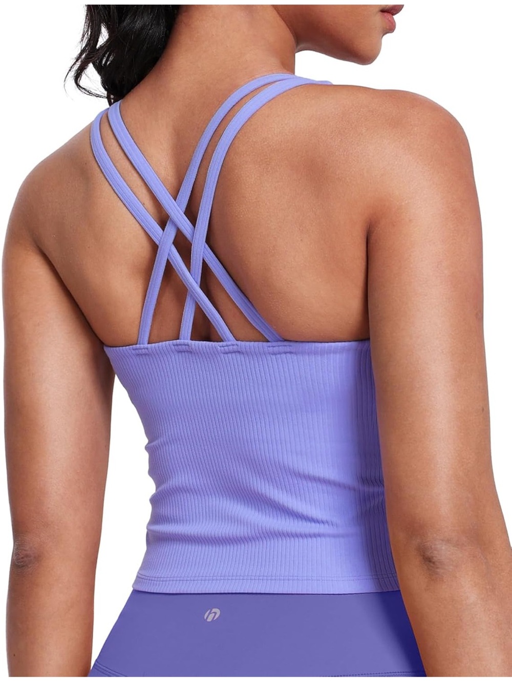 Lavender Ribbed Crop Top Sports Bra, Crisscross Back Tank Top